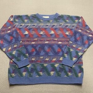 Vintage‎ J.T. Beckett Sweater Mens Large Multicolor Knit Abstract Geometric 90s